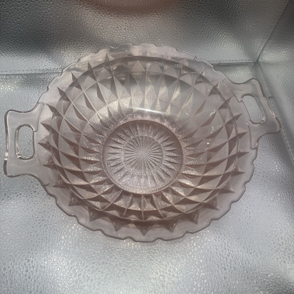 Vtg Pink Depression Glass Two handle SERVING PLATTER  10-1/2" Fire King